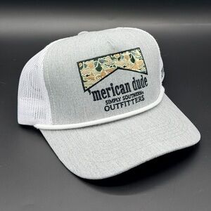 NWT NEW Simply Southern® ‘Merican Dude Trucker Hat Men’s Grey Mesh Baseball Cap